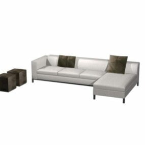 White Sectional Sofa And Ottoman 3d model