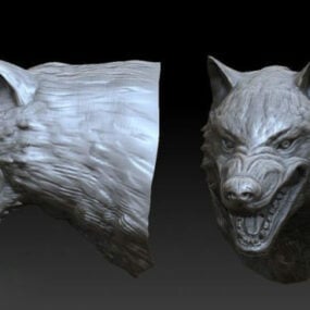 Model 3D rzeźby głowy wilka