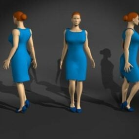 Žena v modrých šatech charakter 3d modelu