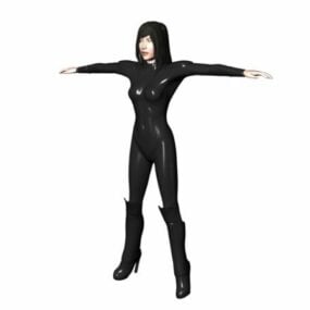 شخصیت زن با لباس گربه ای چرمی مدل سه بعدی