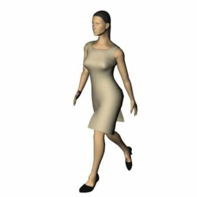 White Shirt Women Walking Character 3d model