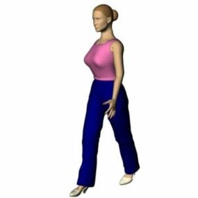 Character Woman In Pink Undershirt 3d model
