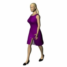 Hahmo nainen purppurassa minimekossa 3d-malli