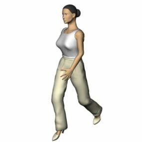 Charakter-Frau im weißen Unterhemd beim Gehen 3D-Modell