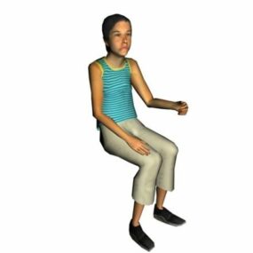 Oturan ve İçen Kadın Karakteri 3D model