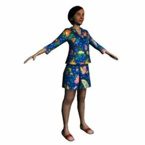 Woman Standing In Blue Clothes Character 3d model