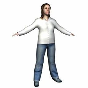 3D модель персонажа женщины, стоящей в пальто