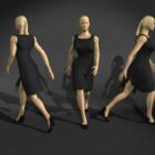 Hahmo nainen, joka kävelee mustassa mekossa
