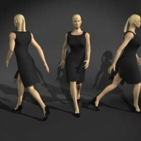 Mulher personagem andando com vestido preto Modelo 3D