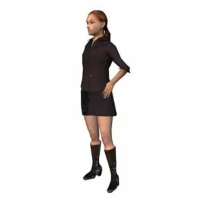 シャツとミニスカートを着たキャラクター女性3Dモデル