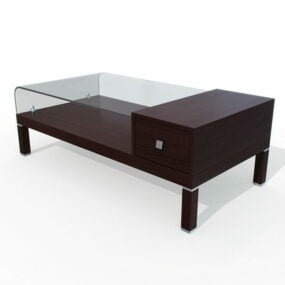 Modelo 3d de mesa de madeira e vidro dobrado para móveis