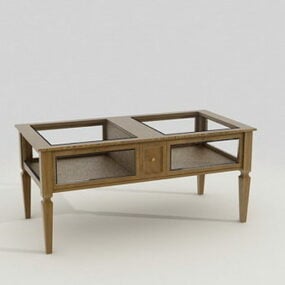 Table basse en bois et plateau en verre modèle 3D