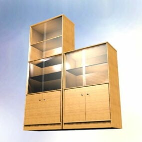 کمد بایگانی چوب با درب شیشه ای مدل سه بعدی