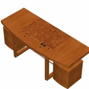 3д модель деревянного офисного стола со шкафами для документов