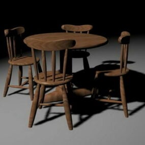 木质露台餐桌椅3D模型