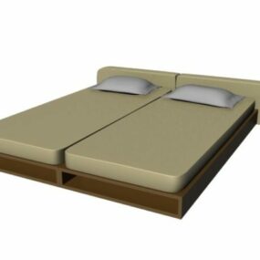 Ξύλινο κρεβάτι πλατφόρμας 3d μοντέλο