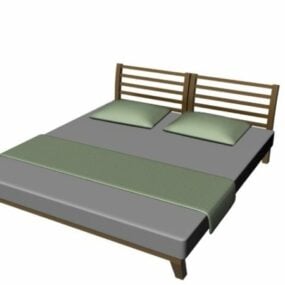 Wood Platform Double Bed 3d model