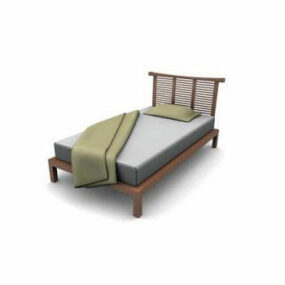 Wood Single Bed 3d model