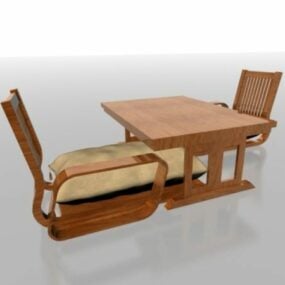 Wood Tea Table Set Furniture 3d model