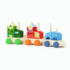 Modelo 3d de trens de brinquedo de madeira
