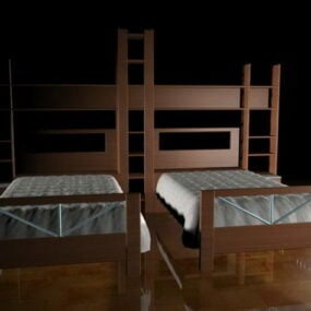 Ξύλινα 3 μονά κρεβάτια για Παιδικό Δωμάτιο XNUMXd μοντέλο