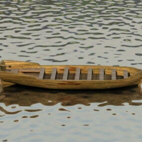 Mô hình thuyền gỗ trên mặt nước 3d