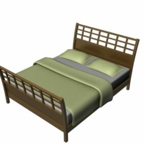 Wooden Bed With Headboard And Footboard 3d model