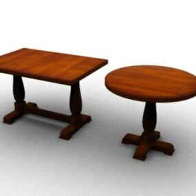 Modelo 3d de móveis antigos de mesa de centro de madeira