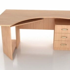 Drewniane biurko komputerowe z szafką Model 3D