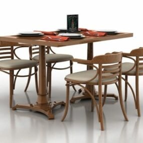 Bộ bàn ăn gỗ đơn giản mẫu 3d
