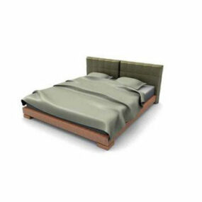 Wooden Double Bed 3d model
