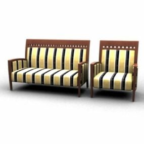 Wooden Settee Sofa Furniture 3d model