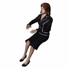 Postać pracująca dama korzystająca z komputera Model 3D