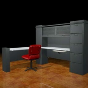 कैबिनेट और कुर्सी 3डी मॉडल के साथ वर्कस्टेशन डेस्क