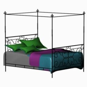 3D model postele z tepaného železa se čtyřmi plakáty