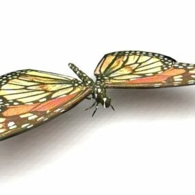 Modelo 3d animal borboleta monarca amarela