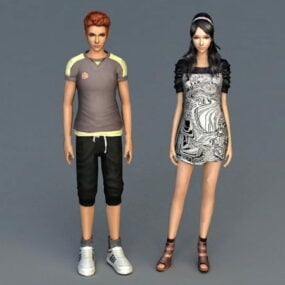 Jeune couple asiatique modèle 3D
