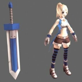 Junges Mädchen-Schwertkämpfer-3D-Modell
