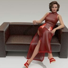 Jeune femme assise sur canapé modèle 3D