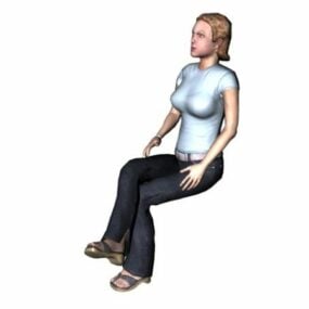 3d-модель персонажа молодої жінки, яка сидить зі схрещеними ногами