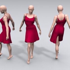 女模特红色连衣裙3d模型