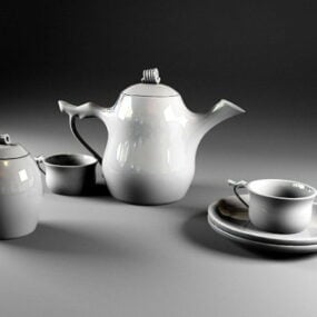 3д модель кухонного белого фарфорового чайного сервиза