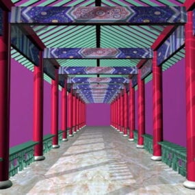 Modello 3d del corridoio del giardino tradizionale cinese