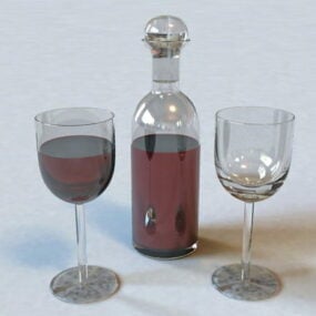 דגם 3D של בקבוק יין וזכוכית מערבי