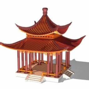 Παραδοσιακό κινέζικο περίπτερο κήπου τρισδιάστατο μοντέλο