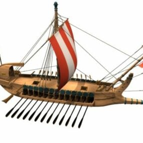 Modello 3d della nave da guerra dell'antica Grecia per imbarcazioni