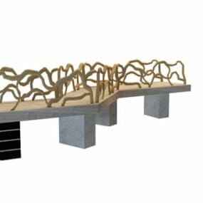Japanese Wooden Garden Bridge 3d model