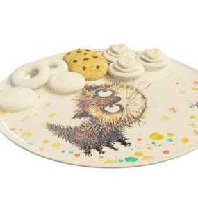 3д модель керамической тарелки с печеньем
