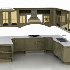 Gabinetes de cocina con diseño en forma de U modelo 3d