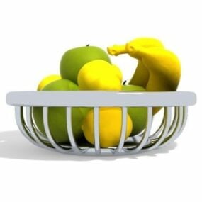 Mô hình 3d giỏ kim loại với trái cây xanh